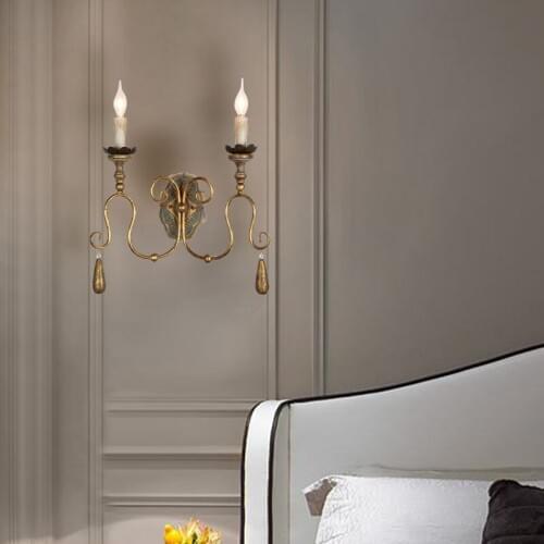 Foreign Trade American Country Wood Wall Lamps Personality Wrought Iron Wall Lamp Living Room Background Decoration Wall Lights