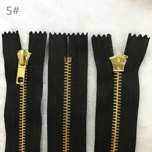 5pcs ( 30-60CM ) Brass Metal 5# Closed End Zipper On Black Nylon Coil Zipper