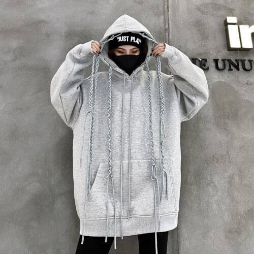 Women Hoody 2021 New Spring Autumn Full Solid Pullovers Loose Hooded Long Tassels Women Hoodie Streetwear Euro-America Style