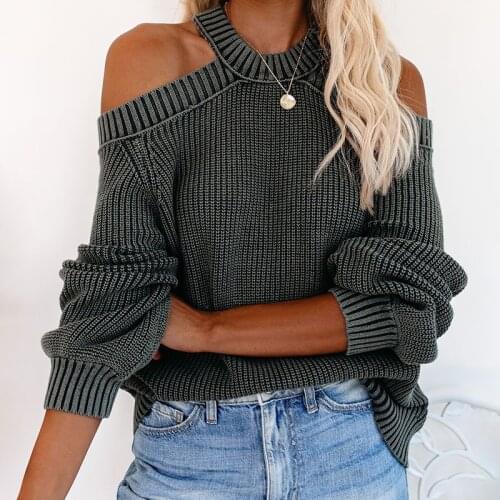 Autumn New Sexy Hollow Out Sweater Women Backless Halter Cross Fashion Solid Jumper Puff Sleeve Winter Oversize Sweaters Tops