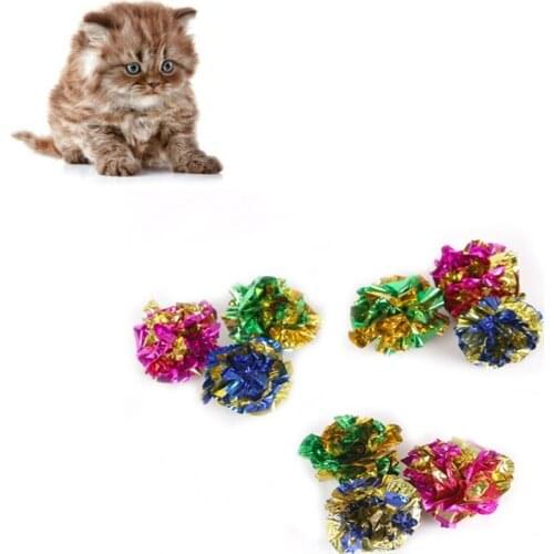 12Pcs/pack Cat Toys Mylar Crinkle Ball Ring Paper Sound Toy for Cats Kitten Interactive Pet Cat Supplies Multicolor