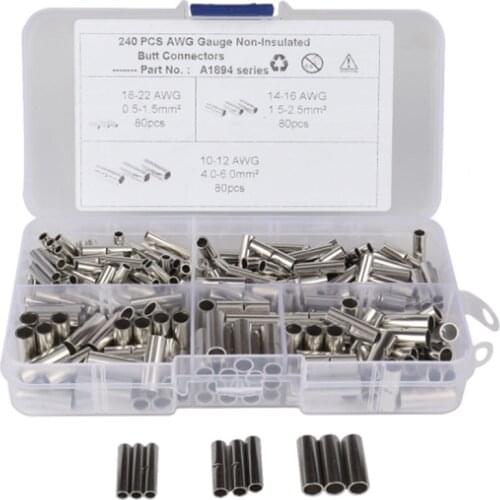 240x For Ship Car AWG non-insulated butt crimping terminal Connectors Uninsulated Wire Ferrule Cable Crimp Terminal Kit