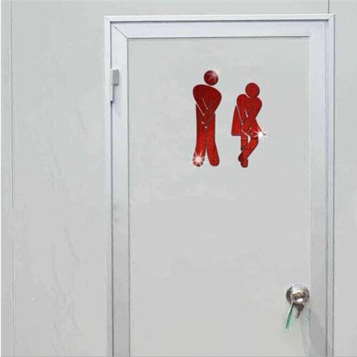 Toilete Door Decoration DIY 3D Mirror Door Sticker Toilet Entrance Sign Toilet Bathroom Stickers Home Hotel Office Soild Color