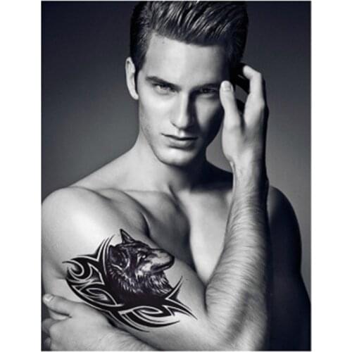 5PCS/lot Temporary Tattoo Sticker Large Fake Shoulder Body Arm Black 19CM Walf Tattoo Strong Man Fashion Sexy tatouage