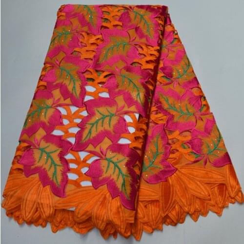 5yards/pc) high quality hollow out African voile lace big embroidered Swiss cotton lace fabric in orange for party dress CLP472
