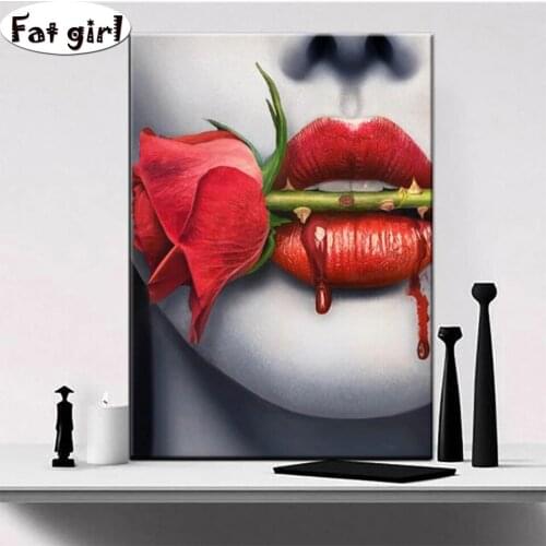 5D diamond wholesale diamond painting Sexy red lips DIY square round mosaic Thorny rose cross stitch embroidery modern decor