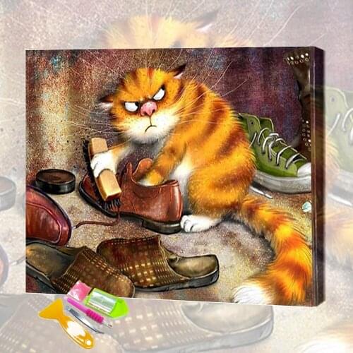 5D DIY Cartoon Animal Diamond Painting Orange Lazy Cat Square/Round Rhinestone Inlaid Cross Stitch Mosaic Artist Home Decoration