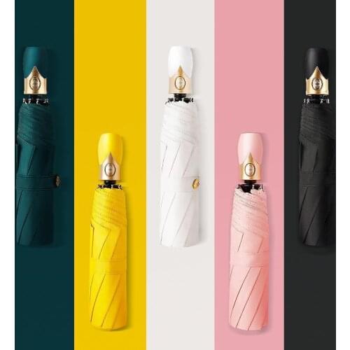 Automatic Folding Rain Umbrella Windproof Solid Color and Simple Large Sunny Rain Umbrella