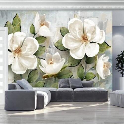 Milofi customized large 3D wallpaper mural Nordic three-dimensional relief magnolia flower modern minimalist TV background wall