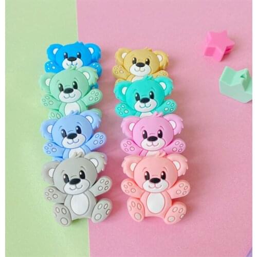 50pcs Cartoon mini bear Silicone Beads For Pacifier Clips DIY Cute Teething Toys Silicone Baby Teether