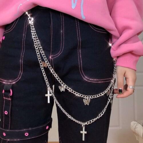 Hollow Butterfly Cross Pants Chain Body Chain Women Punk Hip Hop Waist Chain Female Fashion Vintage Belly Chains Jewelry Gift