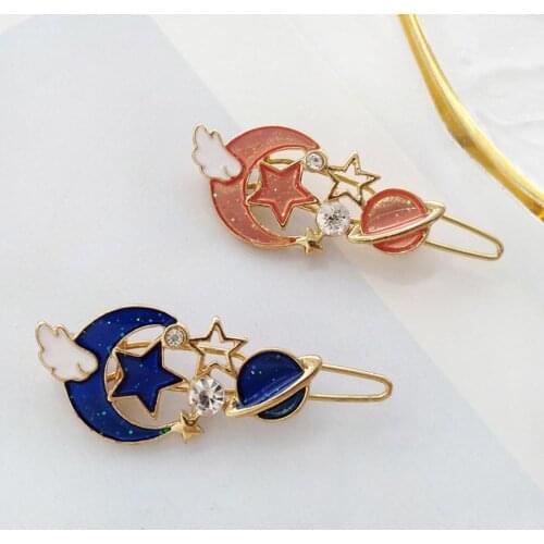 Elegant Women Rhinestone Star Moon Wing Hairpin Snap Hair Clip Barrette Headwear hot