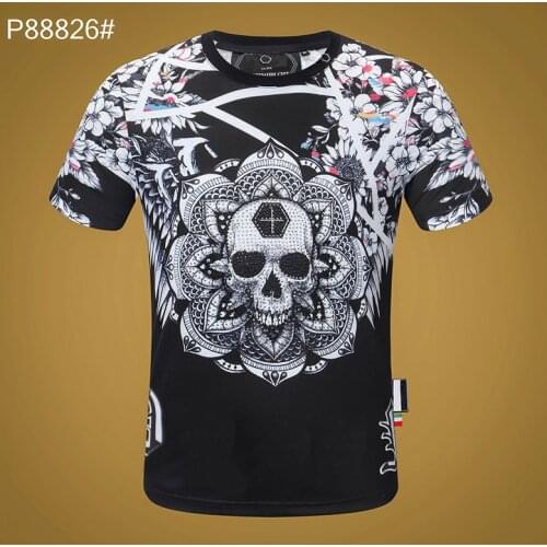 Classic brand Men T-shirt Round Neck Short Sleeve Skull Top Hip Hop Sportswear Pure Mens Plein T-shirt aaa Camiseta para hombre