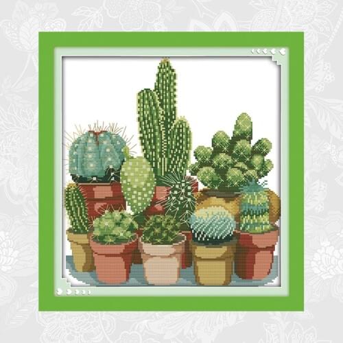 Joy sunday Cactuses Aida Cross-stitch Paintings 14CT 11CT Printed on Canvas DIY Handmade Needlework Embroidery Thread Sets