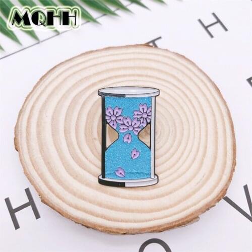 Creative Fun Time Hourglass Flowers Blue Enamel Brooch Geometric Alloy Badge Bag Denim Shirt Pin Fashion Jewelry Gift For Friend