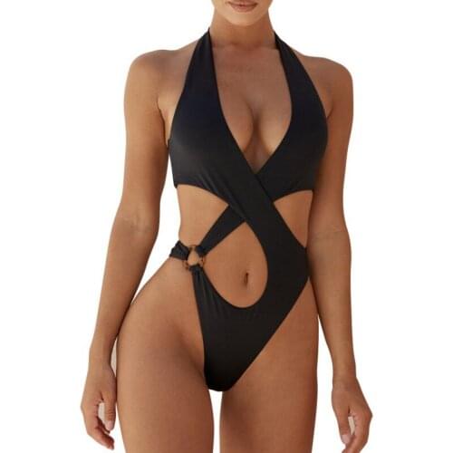 Womens Hollow Bikini Sexy Solid Color One-piece Super Cool Summer Swimsuits Women Beach Swimwear Beachwear