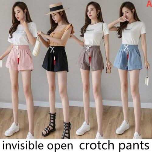 Summer Shorts Womens Hot Pants Invisible Zipper Open Pants Sex Free Fun Outdoor Couples Open Out Out Dating Play Field Wear