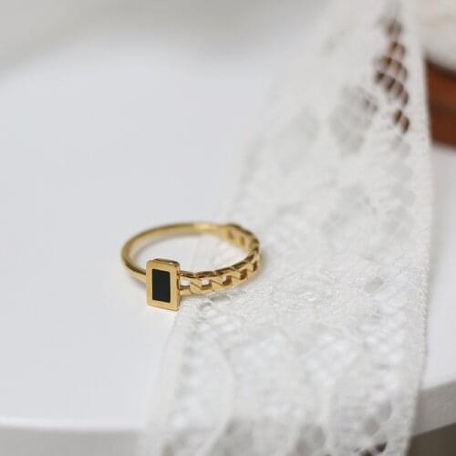 BF Style Small Black Square Mens Ring 18k Gold Color Thin Couple Rings Retro Jewelry for Women Stainless Steel Rings 2020 Trend