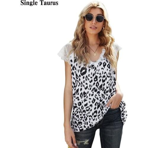 Female Lace Stitching Vest T Shirts Sleeveless Summer Leopard Print Fashion Casual Streetwear Clothes Women Tops Mujer Camisetas