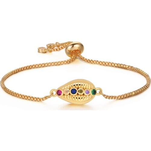 Multicolor Cubic Zirconia Copper Cowrie Seashell Charm Bracelet Women Girl 2020 New Fashion Brass Shells CZ Adjustable Jewelry
