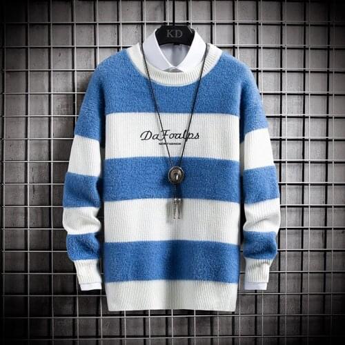 Mens cashmere sweater men 2021 winter striped sweater pullover sweater Harajuku Korean casual sweater men