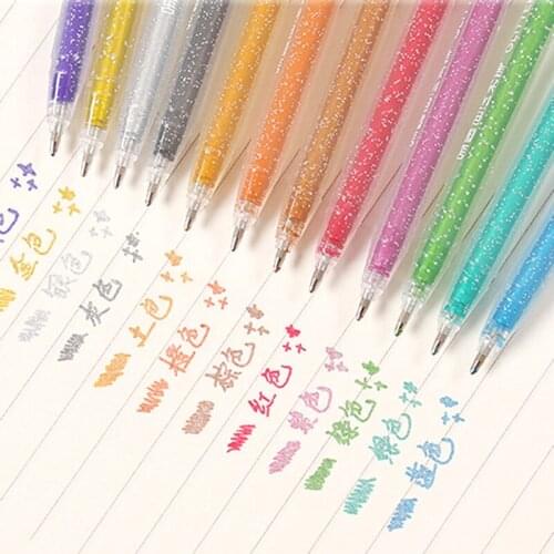 12 Colors Highlighter Pen Set Cute Glitter Color Gel Pen Painting Writing Tool For Girl Kids Gifts DIY School Art Stationery