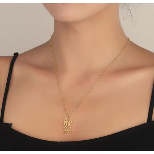 Stainless Steel French Bulldog Pendant Necklace Cute Puppy Dog Choker Dainty Pet Lovers Jewelry Gift