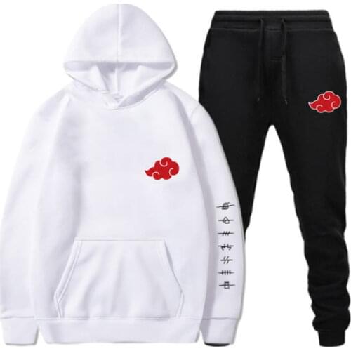 New 2 Pieces Set Akatsuki Cloud Symbols Print Hoodies+Pants Tracksuit Men Women Sweatshirt Streetwear Pullover Sudaderas