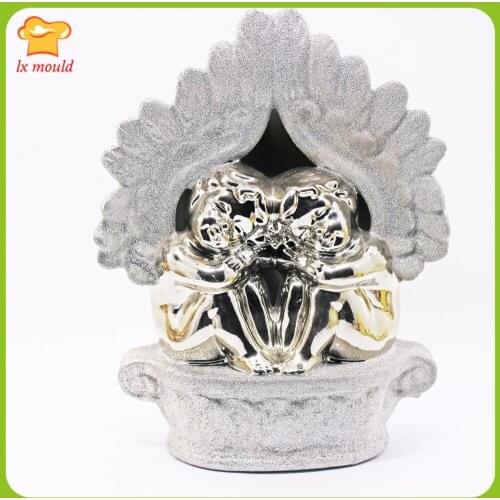 New Sitting Posture Cupid Candle Silicone Mold Two Angels Christmas Decoration Candle Tool