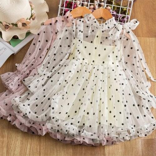 Lace Polka-Dot Girls Dress Spring Summer Kids Dresses for Girls Birthday Party Wedding Evening Children Clothes Size 3-8 Years