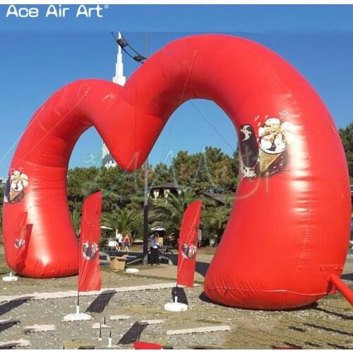 Attractive designed giant red heart shape welcome arch inflatable heart model archway with blower for sale