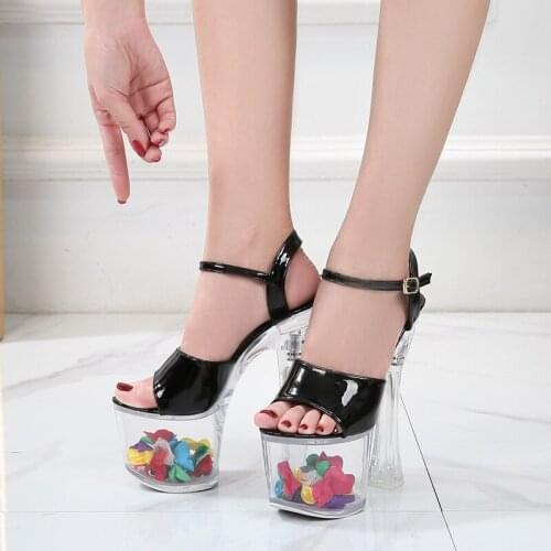 High Heel Transparent Stripper Heels Wedding Shoes Woman Summer flower Sandals Gladiator Sandals Women Platform Summer Shoes