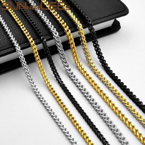 SUNNERLEES Jewelry Stainless Steel Necklace 2.5~3mm Square Snake Link Chain Silver Color Gold Plated Men Women Gift SC151 N