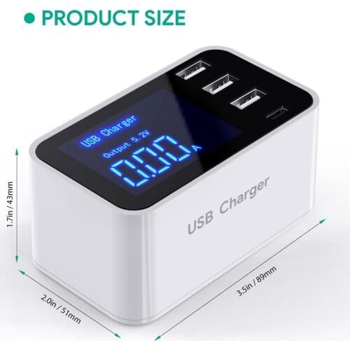 Quick Charge Smart Mobile Phone USB Charger 3 Port USB Type C Fast Charging Charger Wall Power Adapter Led Display Desktop Strip
