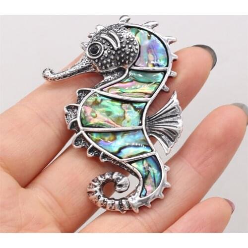 Womens Brooch Natural Shell Hippo-Shaped For Jewelry Making DIY Necklace Pendant Clothes Shirts Accessory