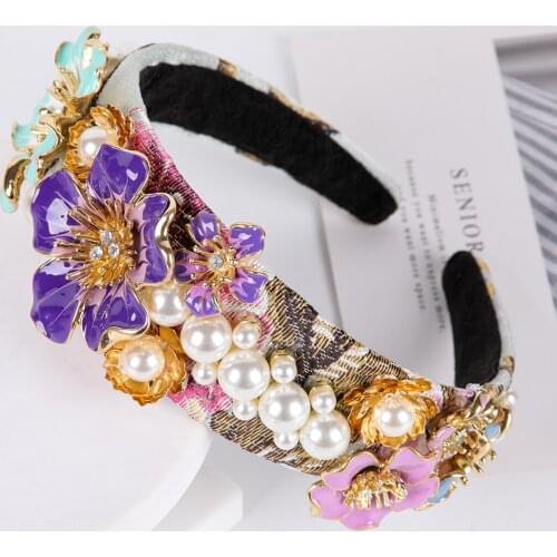 Baroque flower pearl headband geometric petals luxury pearl leaves prom nightclub personality Pearl Women headband
