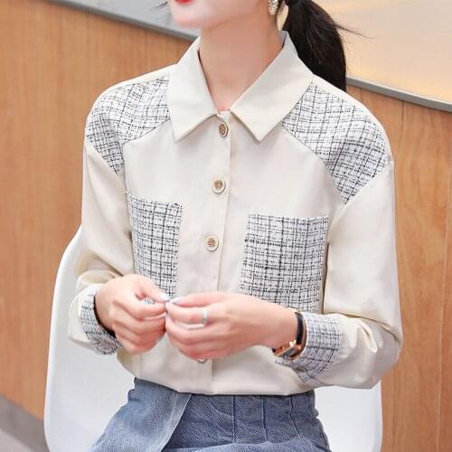 Woman Feminina WomenS Vintage Blouse Fashion Clothes 2020 Spring Autumn Sweet Stitch Shirts Female D0164