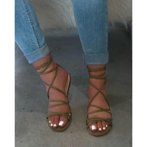 Womens 2020 summer Flat sandals Sexy fashion wild strap goddess suede women sandals Roman style cross wrap sandals for Women