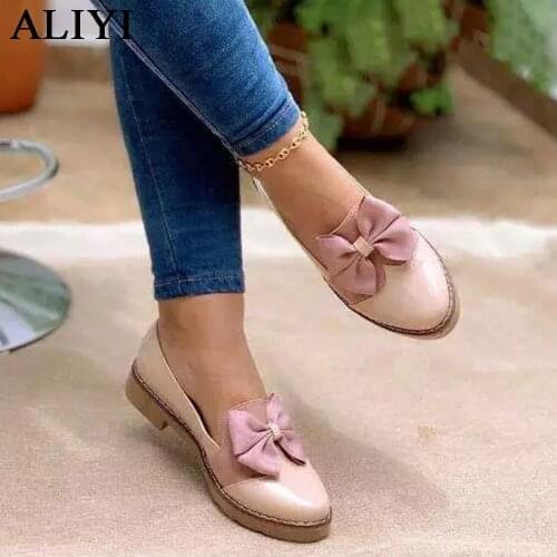 Women Sweet Loafers With Bowknot 2021 All Season Daily Pointed Toe Ladies Comfy Casual Shoes 35-43 Large-Sized Female Flats