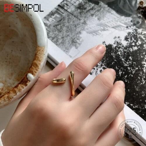 Besimpol Real 925 Sterling Silver Open Rings French Style Luxury U-Shaped Rings for Women Fashion Unique Fine Jewelry Gifts