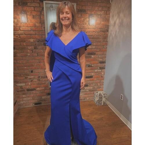 Elegant Long Royal Blue Mermaid Mother of Bride Dresses Floor Length Lace Up Back Pleated Abendkleider Robes de Soirée for Women