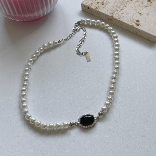 Silvology 925 Sterling Silver Pearl Black Agate Pendant Necklace Ladies Temperament Luxury Necklace Fashion Minimalist Jewelry