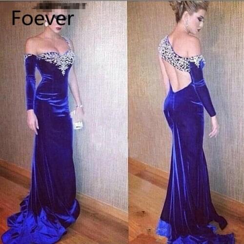 Royal Blue Velvet Mermaid Evening Dresse Abendkleider 2019 Long Sleeve Formal Women Pageant Dresses Vestido de festa