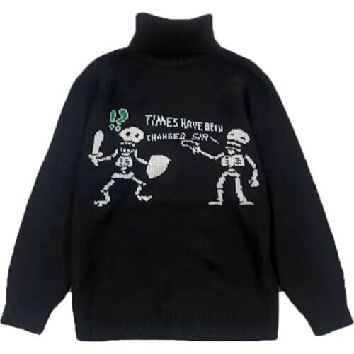 Winter Sweater Women Fashion Turtleneck Sweater Vintage Loose Knit Sweater Thick Harajuku Cartoon Pattern Sweater Man Sweater