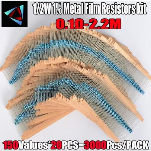1/2W 1% 150valuesx20pcs=3000pcs 0.1R~2.2M 1% Metal Film Resistor Assorted Kit