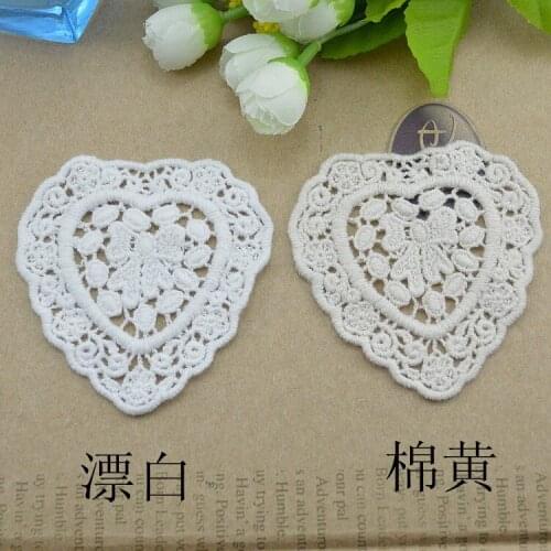 20pcs 100% Cotton Flower Heart Shaped Lace Patch Affixed Label Brooch DIY Handmade Accessories White Beige Lace Appliques Trims