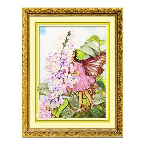 3D flower fairy Ribbon embroidery kit cartoon girl angel stain set handcraft kit DIY handmade needlework art home decor plus
