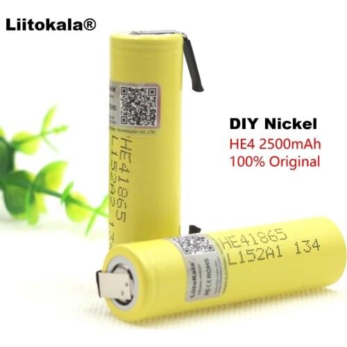 4PCS Liitokala 100% New Original HE4 18650 Rechargeable li-lon battery 3.6V 2500mAh Battery 20A 35A discharge + DIY Nickel sheet