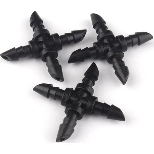 Wholesale 500pcs 4/7mm Hose Cross Connectors Garden Drip Irrigation Pipe Barb 4ways Joints Automatic Watering System Fittings
