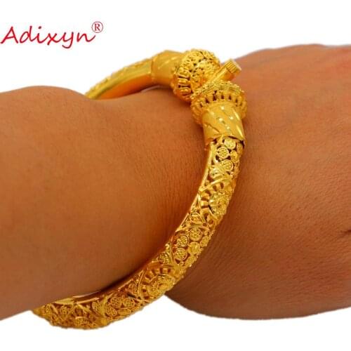 Adixyn Three Desigh Dubai Bangles For Women/Girls 24k Gold Color/Copper Bangles&Bracelet Africa India Jewelry Can Open N12171